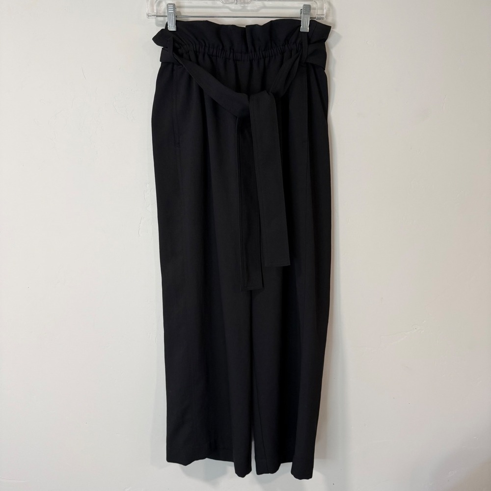 Aritzia Wilfred Wide Leg Pants 4 Black Excellent Paperbag Waist Belted Crepe